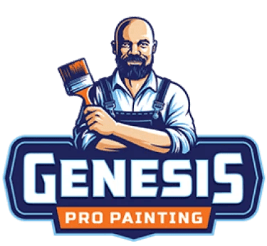 This is an image from Genesis Pro Painting & Restoration Inc, located in New York. The logo for Genesis Pro Painting & Restoration Inc features a bearded painter holding a brush, styled in a bold illustrated design with blue and orange accents.