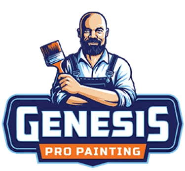 This is an image from Genesis Pro Painting & Restoration Inc, located in New York. The logo for Genesis Pro Painting & Restoration Inc features a bearded painter holding a brush, styled in a bold illustrated design with blue and orange accents.