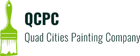 This is an image from Quad Cities Painting Company, located in Illinois. The logo for Quad Cities Painting Company features a green paintbrush icon with dark green QCP lettering and the company name beside it.