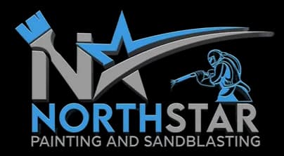 This is the logo from Northstar Painting and Sandblasting, located in Minnesota. The image shows a blue and gray star-themed company logo with bold lettering and a knight graphic representing strength and craftsmanship.