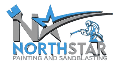 This is the logo from Northstar Painting and Sandblasting, located in Minnesota. The image shows a blue and gray star-themed company logo with bold lettering and a knight graphic representing strength and craftsmanship.