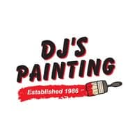 This is the logo of DJ's Painting, a painting company established in 1986. The design features bold black and red text with a paintbrush graphic.