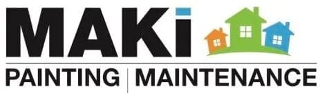 This is an image from Maki Painting & Maintenance, located in Minnesota. The logo for Maki Painting & Maintenance features bold black lettering with colorful house icons above the company name.