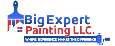 This is an image from Big Expert Painting LLC, located in New York. The logo for Big Expert Painting LLC features blue and red text with a stylized painter figure holding a roller above the company name.