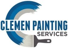 This is an image from Clemen Painting Services, located in Iowa. The logo for Clemen Painting Services features bold blue text with a circular paint stroke and paintbrush graphic, representing professional residential painting services.