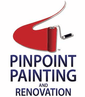 This is an image from Pinpoint Painting and Renovation, located in Ohio. The logo for Pinpoint Painting and Renovation features a red paint roller graphic forming a sweeping stroke above bold blue lettering.