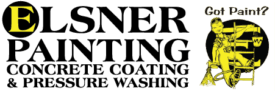 This is an image from Elsner Painting & Pressure Washing Inc, located in Ohio. The logo for Elsner Painting & Pressure Washing Inc features bold yellow lettering with a detailed illustration of a painter figure and equipment on a black background.