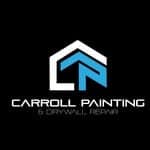 This is an image from Carroll Painting & Drywall Repair, located in Washington. The logo for Carroll Painting & Drywall Repair features a white and blue geometric house icon above the company name on a black background.