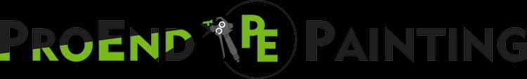 This is an image from ProEnd Painting, located in Washington. The logo for ProEnd Painting features bold black, white, and green lettering with a circular PE mark and a spray gun graphic.