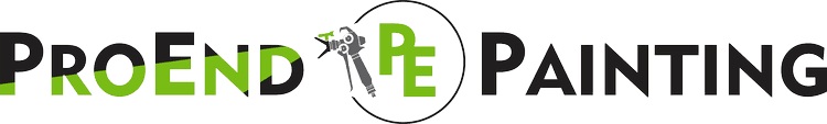 This is an image from ProEnd Painting, located in Washington. The logo for ProEnd Painting features bold black, white, and green lettering with a circular PE mark and a spray gun graphic.