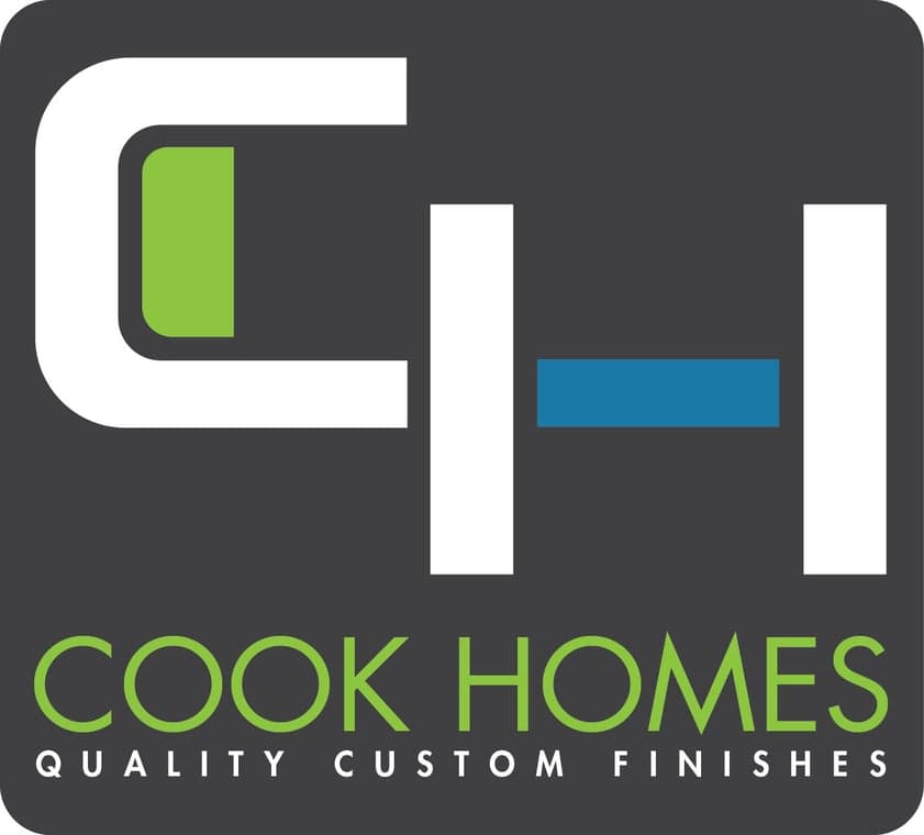 This is an image from Cook Homes company, located in Cape Coral, FL. The image is a Cook Homes logo with stylized CH initials and the tagline Quality Custom Finishes