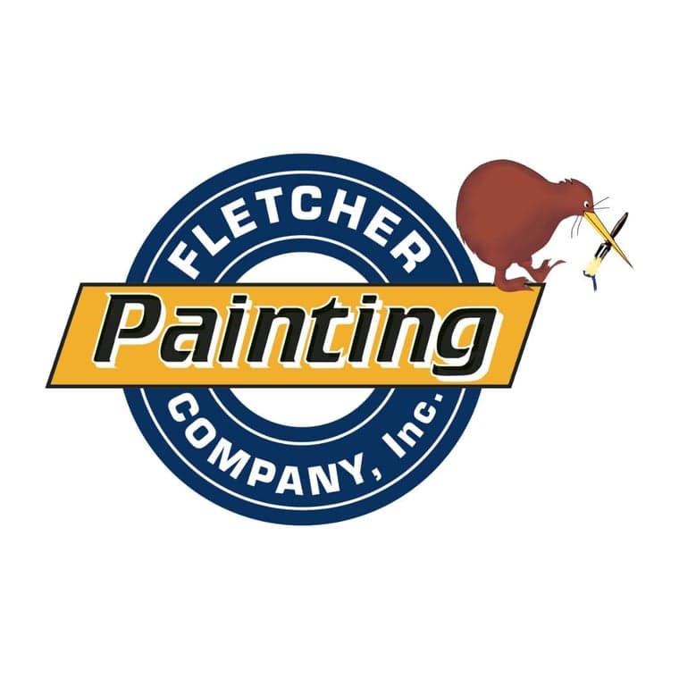This is an image from Fletcher Painting Company Inc., located in Washington. The logo for Fletcher Painting Company Inc. features a blue circular badge, yellow painting banner, and a kiwi bird holding a paintbrush.