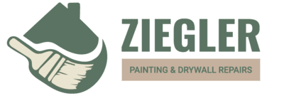 This is an image from Ziegler Painting, located in Pennsylvania. The logo for Ziegler Painting features a paintbrush icon over a green state outline with bold company lettering and painting and drywall repairs text.