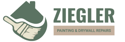 This is an image from Ziegler Painting, located in Pennsylvania. The logo for Ziegler Painting features a paintbrush icon over a green state outline with bold company lettering and painting and drywall repairs text.