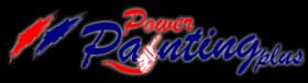 This is the logo of Power Painting Plus. The design features bold red and blue brushstroke accents with the company name in stylized lettering, emphasizing their professional painting services.