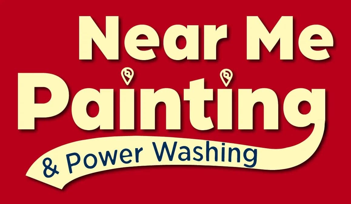 This is an image from Near Me Painting, located in Pennsylvania. The logo for Near Me Painting features bold yellow text on a red background with the phrase painting and power washing styled in a curved banner.