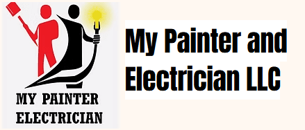 This is an image from My Painter and Electrician LLC, located in Pennsylvania. The logo for My Painter and Electrician LLC features red and black figures holding a paint roller and a glowing light bulb beside bold black company text.