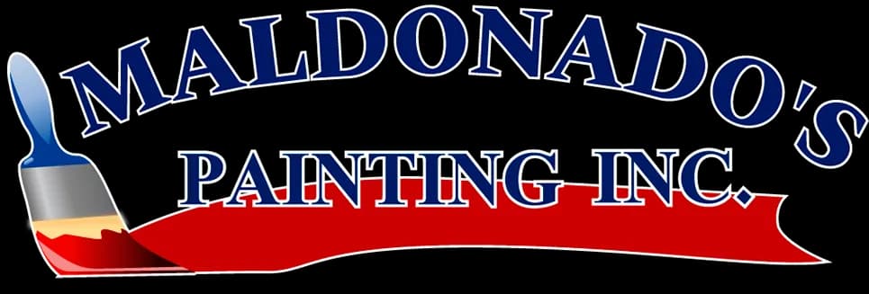 "This is an image from Maldonado's Painting Inc., located in Texas. The logo for Maldonado's Painting Inc. features a paintbrush sweeping a red ribbon beneath bold blue text."