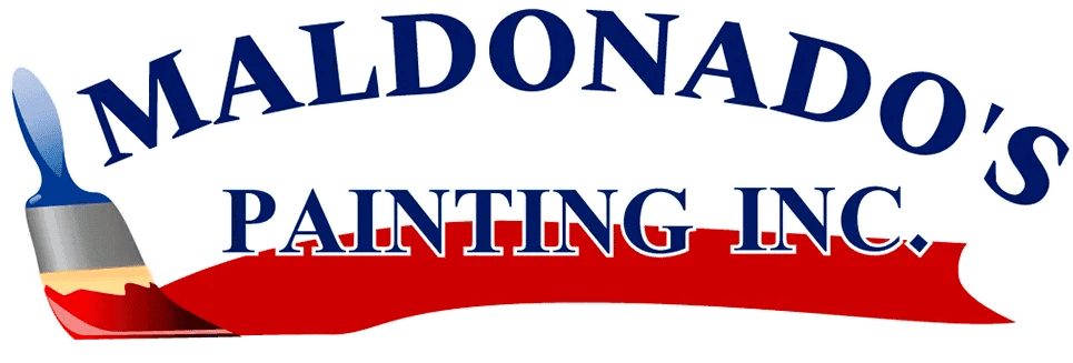 "This is an image from Maldonado's Painting Inc., located in Texas. The logo for Maldonado's Painting Inc. features a paintbrush sweeping a red ribbon beneath bold blue text."