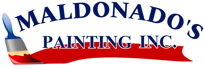 "This is an image from Maldonado's Painting Inc., located in Texas. The logo for Maldonado's Painting Inc. features a paintbrush sweeping a red ribbon beneath bold blue text."