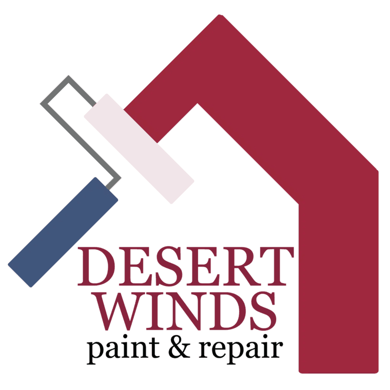 This is an image from Desert Winds Painting, located in New Mexico. The logo for Desert Winds Painting features a red house roof outline integrated with a blue and white paint roller, symbolizing home improvement and painting services.