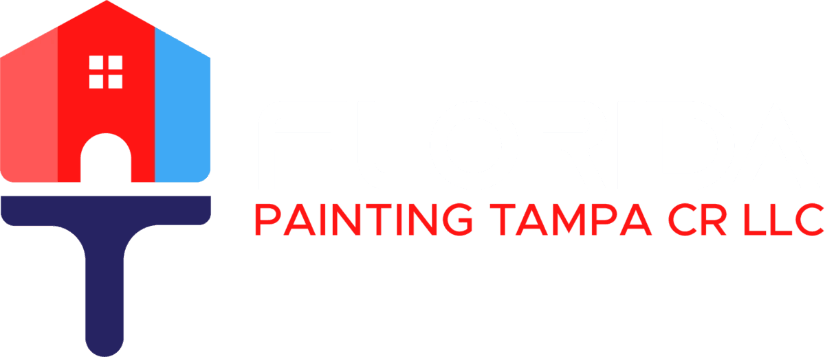 This is an image from Florida Painting Tampa Cr company, located in Tampa, FL. The image is a Florida Painting Tampa CR LLC logo featuring stylized paintbrush forming a house, residential and commercial painting services