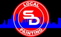 This is an image from Local San Diego Painting, located in California. The logo for Local San Diego Painting features a bold circular red emblem with stylized lettering and city skyline elements representing the local painting company.