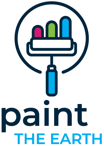 This is an image from Paint the Earth, located in Missouri. The logo for Paint the Earth features a colorful paint roller icon with pink, green, and blue bristles inside a circular outline, with 'paint' in light blue lowercase text and 'THE EARTH' in dark navy uppercase text below.
