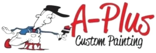This is an image from A-Plus Custom Painting, located in California. The logo for A-Plus Custom Painting features red and black text with a cartoon painter holding a paintbrush.