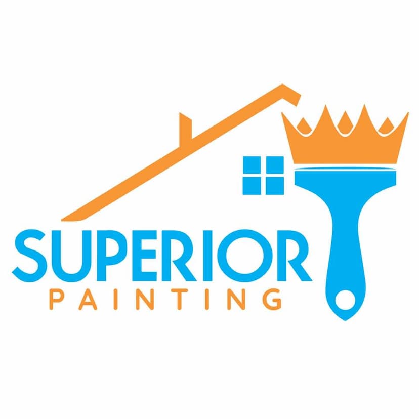 This is an image from Superior Painting, located in Missouri. The logo for Superior Painting features an orange roofline and crown combined with a blue paintbrush and window, representing home improvement and quality craftsmanship.