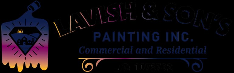 This is an image from Lavish & Sons Painting Inc, located in California. The logo for Lavish & Sons Painting Inc. features a colorful gradient emblem with bold lettering and includes the company name along with “Commercial and Residential” painting services.