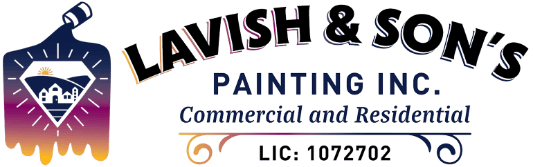 This is an image from Lavish & Sons Painting Inc, located in California. The logo for Lavish & Sons Painting Inc. features a colorful gradient emblem with bold lettering and includes the company name along with “Commercial and Residential” painting services.