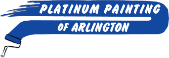 This is an image from Platinum Painting of Arlington, located in Texas. The logo for Platinum Painting of Arlington features white text over a blue paint-stroke background with a paint roller graphic.