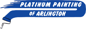 This is an image from Platinum Painting of Arlington, located in Texas. The logo for Platinum Painting of Arlington features white text over a blue paint-stroke background with a paint roller graphic.