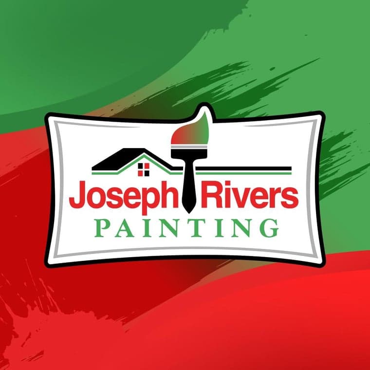 This is an image from Joseph Rivers Painting, located in New York. The logo for Joseph Rivers Painting features red and green lettering with a house roof graphic and a paintbrush icon centered above the company name on a red and green background.
