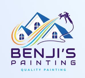 This is an image from Benji’s Painting, located in Pennsylvania. The logo for Benji’s Painting features a stylized house with colorful paint strokes and a spray gun graphic above bold company lettering.