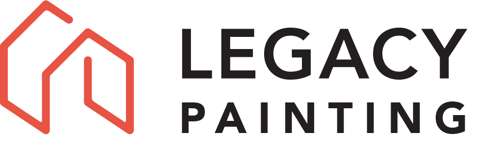 This is an image from Legacy Painting, located in Washington. The logo for Legacy Painting features a red geometric house-shaped icon beside bold black text for the painting company.