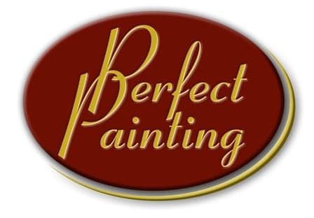 This is an image from Perfect Painting, located in California. The image shows the Perfect Painting company logo featuring a red oval background with gold lettering, representing a professional residential and commercial painting company specializing in high-quality interior and exterior painting services.