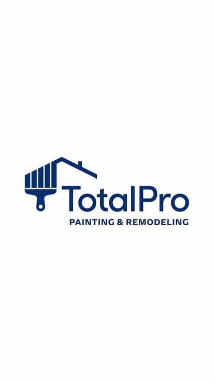 This is the logo of TotalPro Painting & Remodeling. The design features a stylized paintbrush integrated into the outline of a roof, representing the company’s expertise in both painting and remodeling projects.