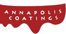 This is an image from Annapolis Coatings, located in Maryland. The logo for Annapolis Coatings features white text on a red paint-splash background with a curved stroke above the company name.