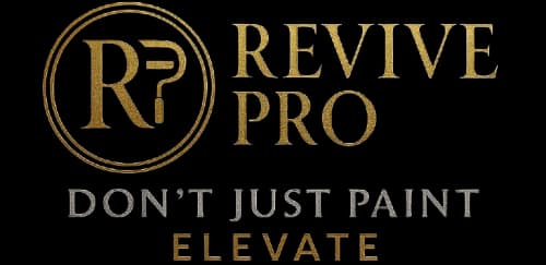 This is an image from Revive Pro Painting, located in Alabama. The logo for Revive Pro Painting features a gold circular “RP” monogram with elegant serif lettering and the tagline “Don’t Just Paint Elevate,” representing premium residential and commercial painting services.