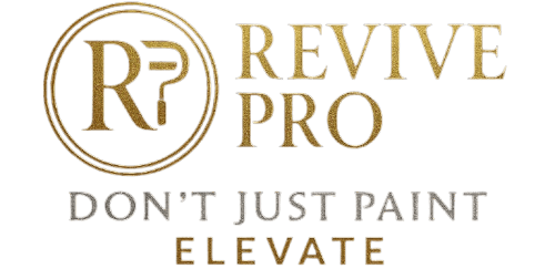 This is an image from Revive Pro Painting, located in Alabama. The logo for Revive Pro Painting features a gold circular “RP” monogram with elegant serif lettering and the tagline “Don’t Just Paint Elevate,” representing premium residential and commercial painting services.