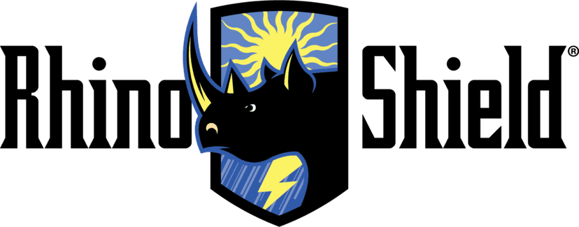 "This is an image from Rhino Shield Texas, located in Texas. The logo for Rhino Shield Texas features a black rhino head with a yellow horn, a blue shield background, and a stylized yellow sunburst."