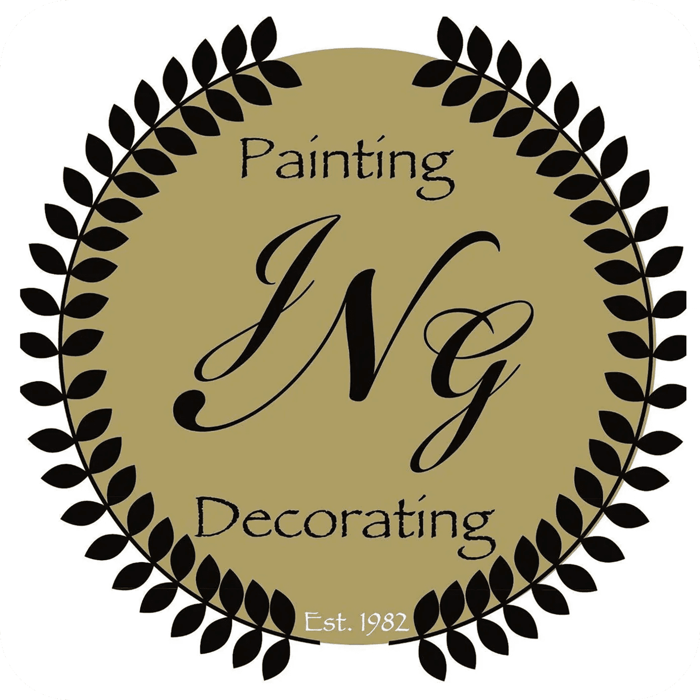This is an image from JNG Painting & Decorating LLC, located in Ohio. The image shows the company logo with a circular laurel design, stylized lettering, and branding that represents professional painting and decorating services.