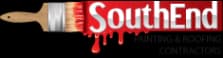 This is an image from SouthEnd Painting, Carpentry and Renovation Services, located in North Carolina. This is a South End Painting and Roofing Contractors logo with paintbrush design and red paint drip effect.
