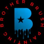 This is an image from Brother Brush Painting, located in Texas. The logo for Brother Brush Painting features a bold blue letter B with a dripping paint effect and a black star in the center, surrounded by red circular text.