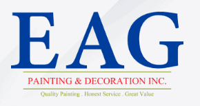 This is an image from EAG Painting & Decoration Inc, located in California. The logo for EAG Painting & Decoration Inc features bold blue lettering with red accent text and a clean professional design representing painting and decoration services.