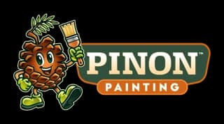 This is an image from Pinon Painting, located in Arizona. The logo for Pinon Painting features a cartoon pinecone mascot holding a paintbrush beside bold green and orange company lettering.