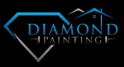 This is an image from Diamond Painting, located in California. The logo for Diamond Painting features a stylized diamond outline combined with a rooftop design and bold blue and gray text.