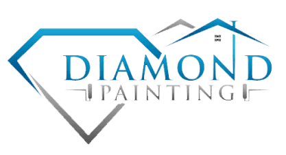 This is an image from Diamond Painting, located in California. The logo for Diamond Painting features a stylized diamond outline combined with a rooftop design and bold blue and gray text.